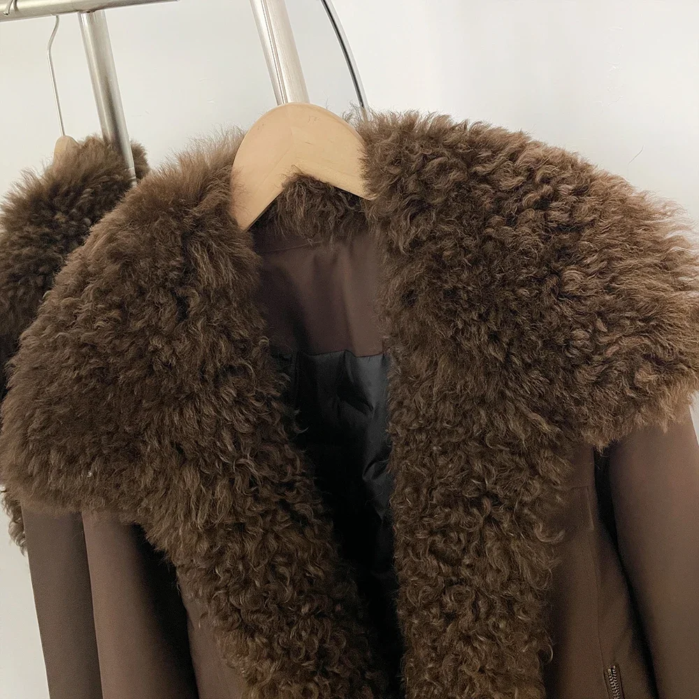 OFTBUY Damen Neue Winter-Daunenjacke mit Echtem Lammfellkragen, Natürlicher Pelz, Warme Steppjacke, Modischer Freizeitmantel, Oberbekleidung – Detail 14