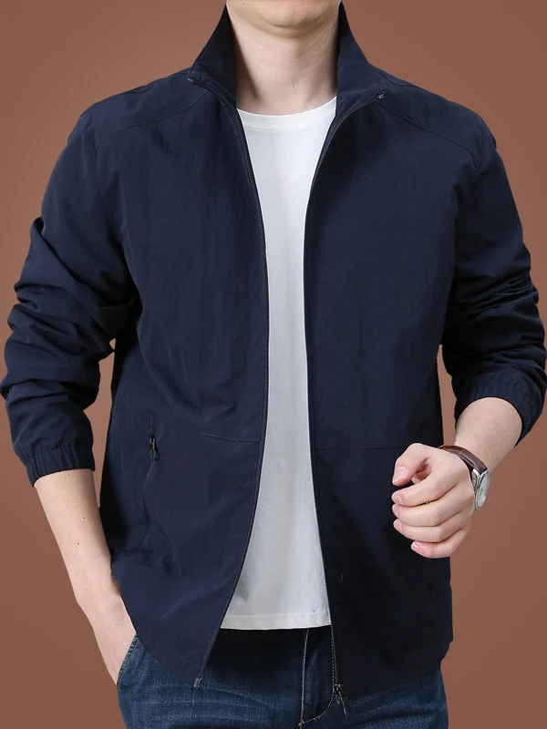 

Casual Spor Men's Jaet 2025 New Sle Versatile Stand Collar Coat for Spring Autumn Polyester Fiber Long Sve Zipper Cl...