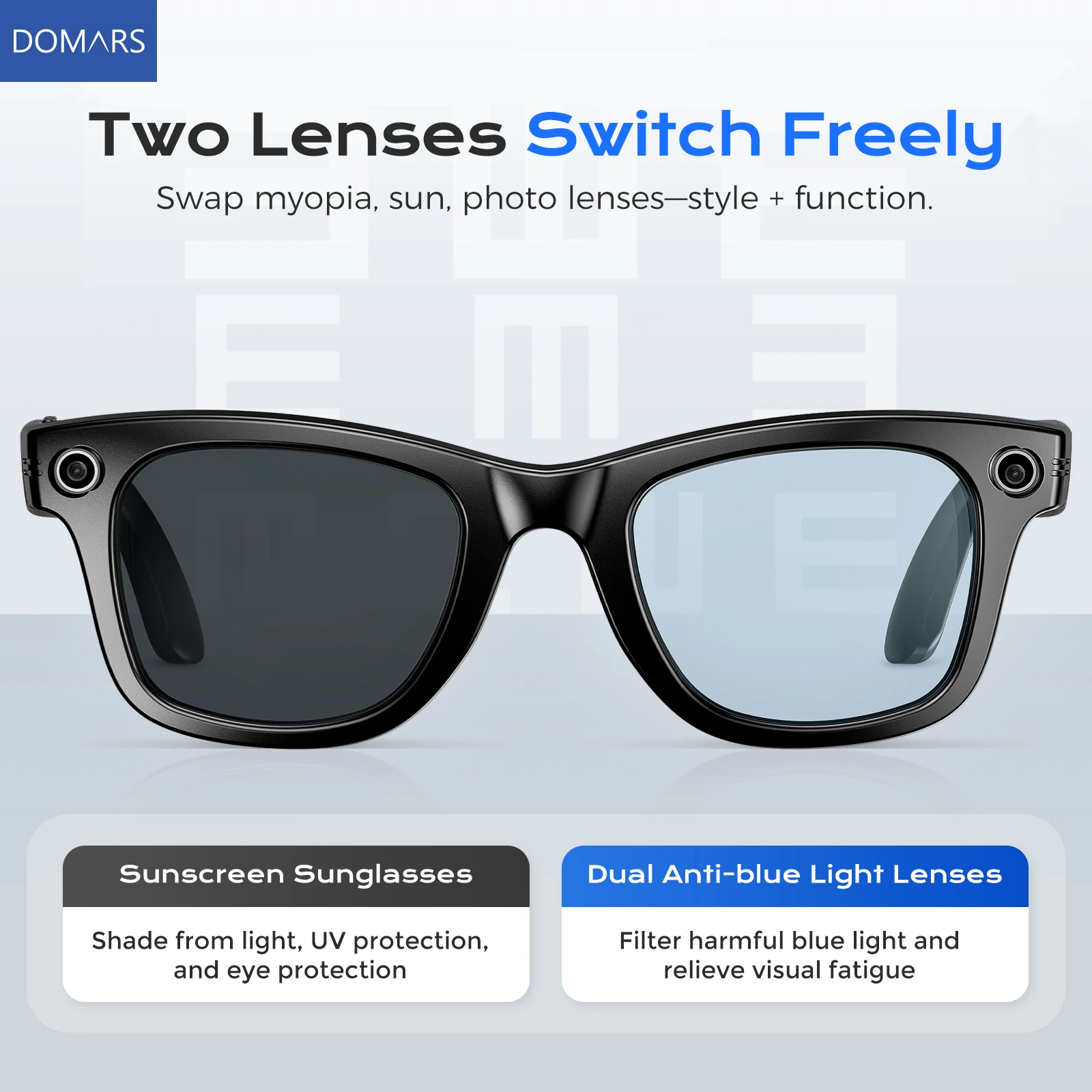 

Умные очки Domars с искусственным интеллектом и камерой. 124. Перевод языка. Диалог AI. Интеллектуальное взаимодействие. Сверхдлительное время ожидания.