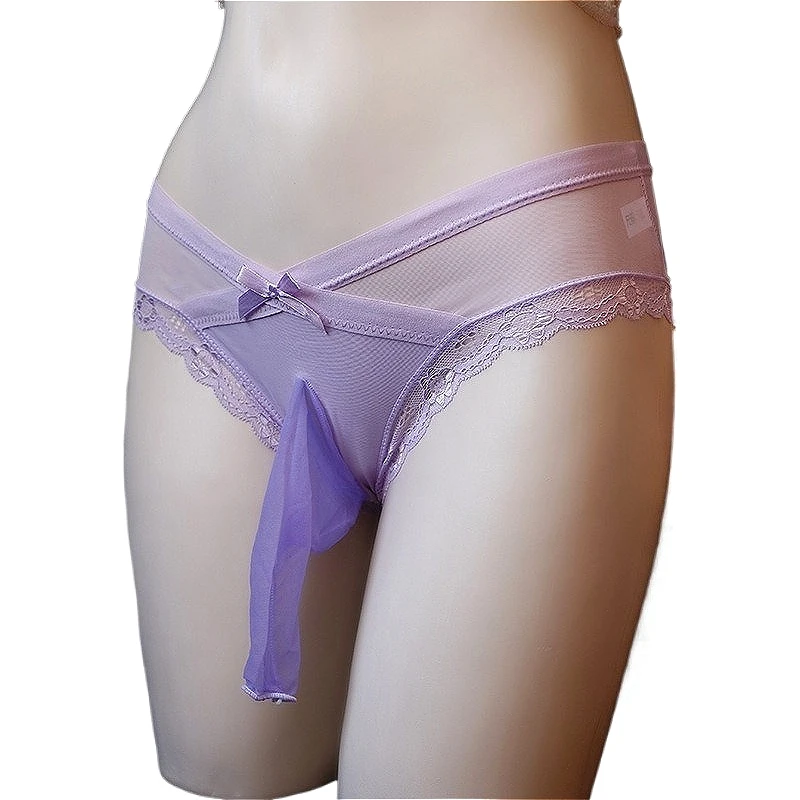 

Open Close Sheath Underwear Mens Women Sexy Panties Bow-knot Low Rise Ultra-thin Sissy Pouch Briefs Crossdress Male Lingerie