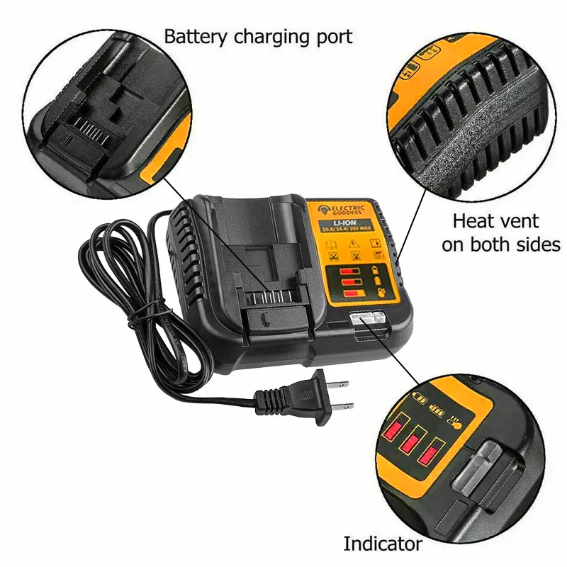 Electric Goddess Lithium Battery Charger With LED Display For Dewalt 20V Battery Pin 10.8V 14.4V 20V Battery Charger