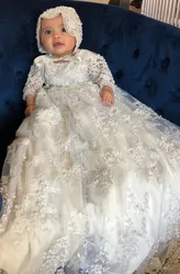 Maßgeschneiderte Taufkleider für Babys, Kleinkinder, Mädchen, mit Spitzenapplikation, Taufkleid, hochwertig, 3 Monate bis 24 Monate, Blumenmädchen-Taufkleid