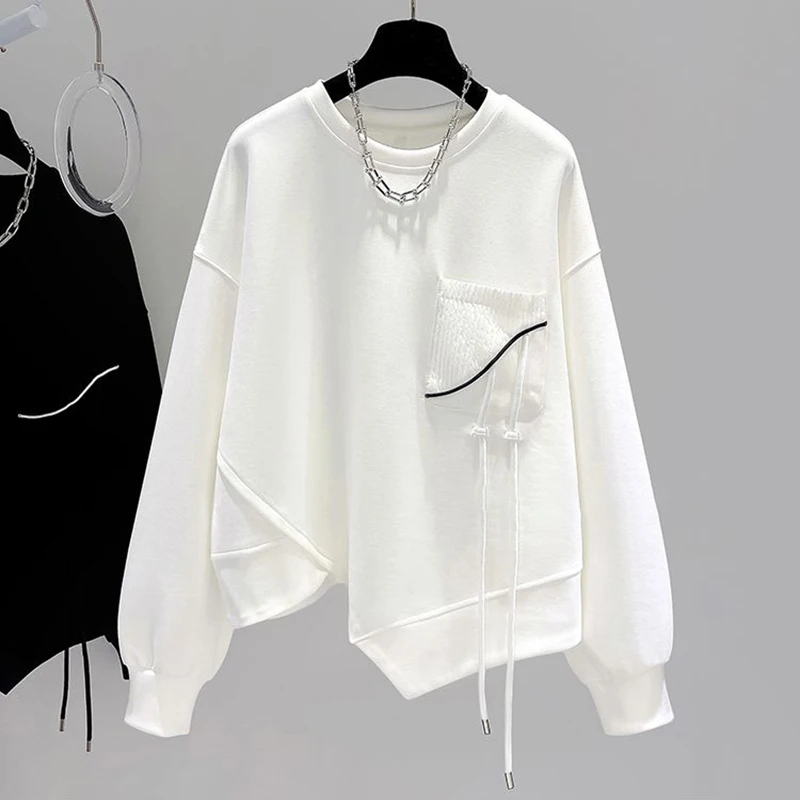 Korean Fashion Solid Color Hoodless Sweatshirt Women's Spring and Autumn New Temperament Loose Thin Niche Design Short Top