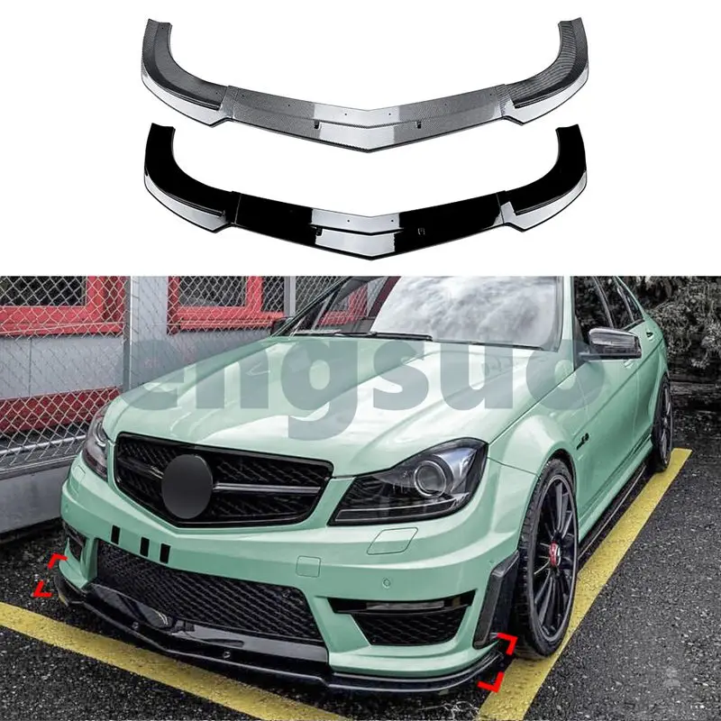 For Mercedes Benz C Class W204 C63 AMG Line 2011-2014 Car Front Bumper Lip Diffuser Splitter Body Kit Gloss Black Accessories