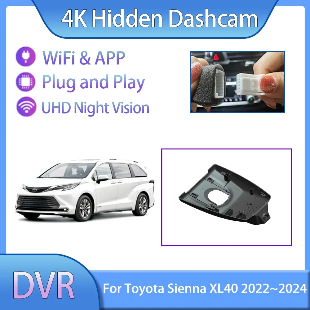 For Toyota Sienna XL40 2022 2023 2024 Hidden WiFi Driving Recorder Dual Lens Front And Rear Cameras DVR Dashcam Car Accessories