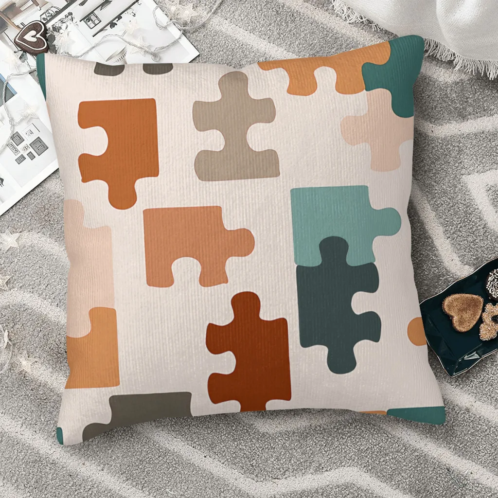 Boho Puzzles Jigsaw Puzzle Polyester Cushion Cover For Livingroom Chair Decorative Soft Throw Pillowcase