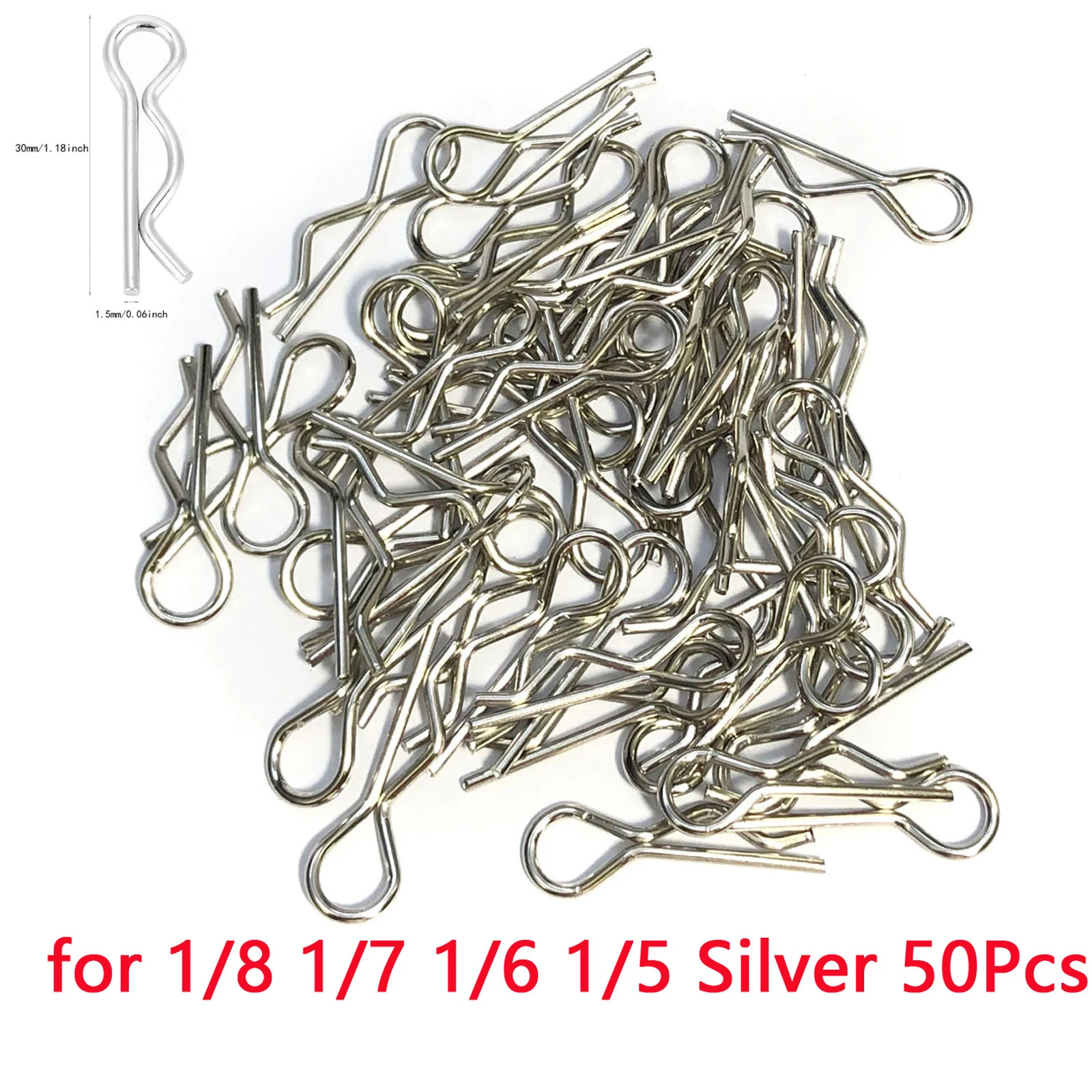 คลิปหนีบตัวถังรถยนต์ RC จำนวน 50 ชิ้น อะไหล่ตัวถังโลหะ คลิปหนีบตัวถังแบบ R อุปกรณ์เสริมสำหรับรถยนต์ขนาด 1/8 1/10 1/12