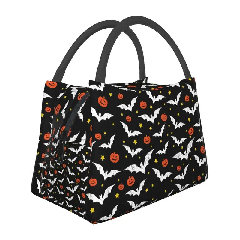 

Halloween Bats And Pumpkins Insulated Lunch Bags for Women Portable Thermal Cooler Bento Box Outdoor Camping Travel