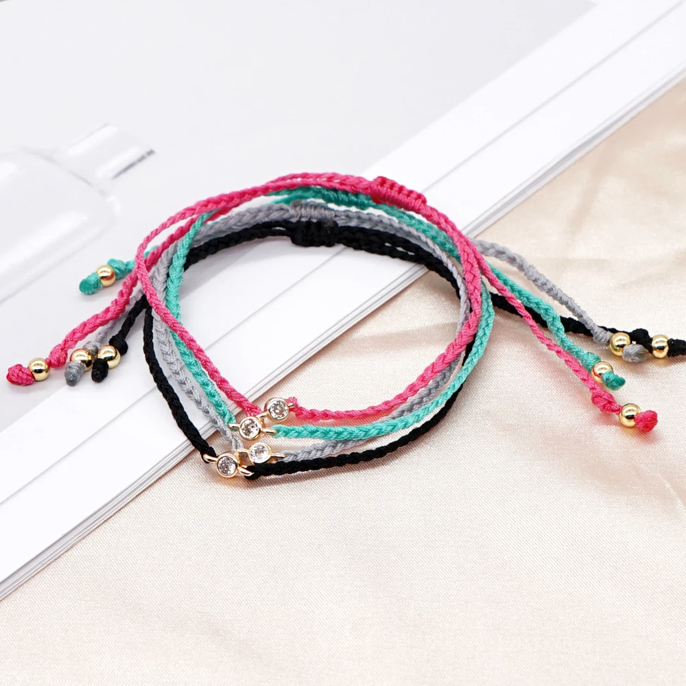 Go2Boho Braided Cord Bracelet Clear Rhinestone Braclets Friendship Simple Red String Knot Bracelets for Women Handmade Jewelry