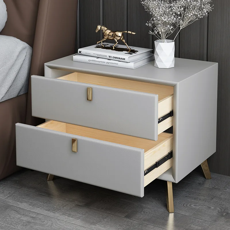 Modern Style Faux Leather Bedroom Nightstands with 2 Drawers Wooden Bedside Table Home Side Storage Cabinet