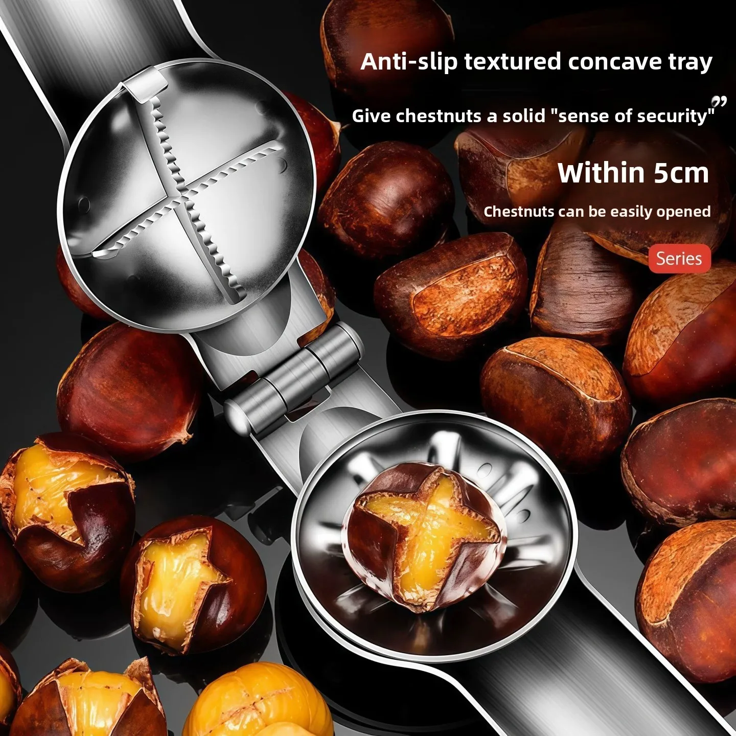 Automatic Stainless Steel Chestnut Opener Cross Cut  Holder Nutcracker Kitchen Tool Manual Drive Polished Surface