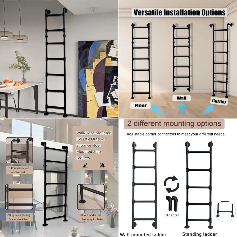 

Floor Mounted Metal Egress Ladder for Loft Attic and Dorm, 6.2FT High Step Ladder, RV and Bunk Bed Access Solution