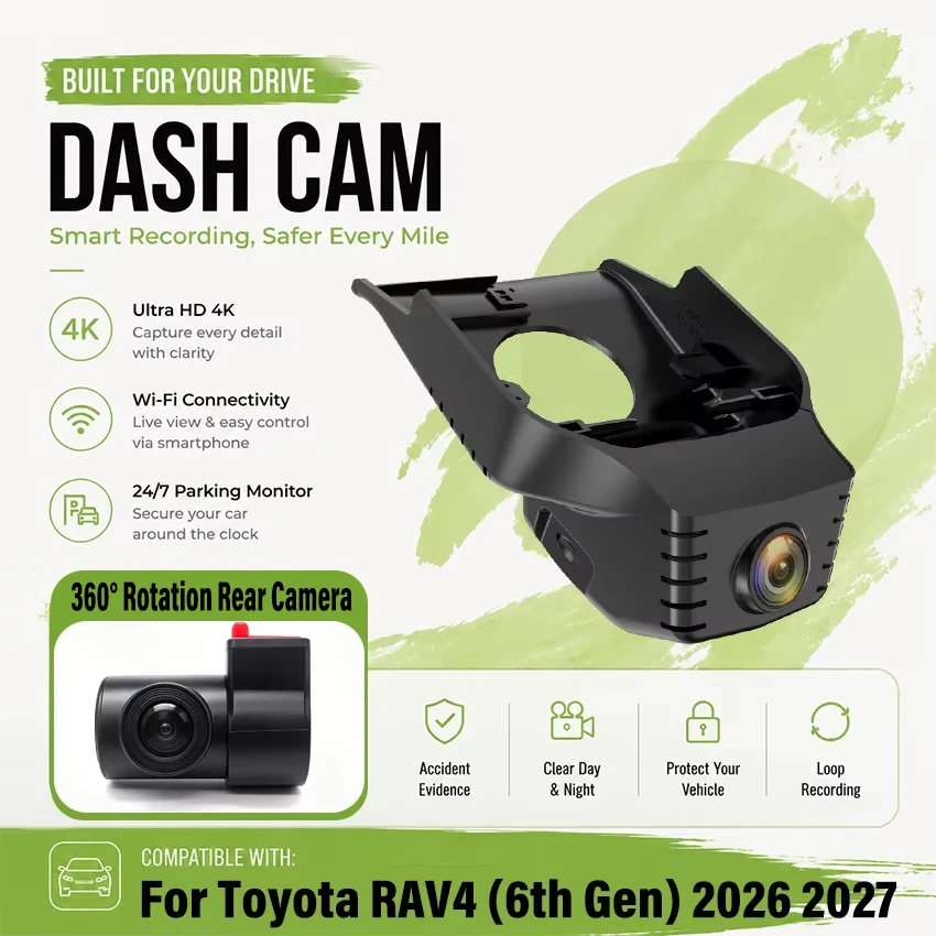 Dedicated DashCam For Toyota RAV4 (6th Gen) 2026 2027 4K UHD 2160p Car DVR Plug and Play Dash Cam Wifi Camera Video Wireless