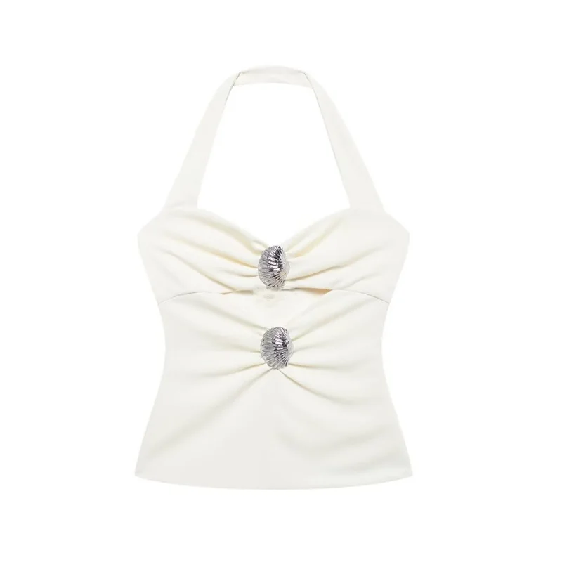 

ZBZA Summer Women's Hanging Neck Neck Tops 2024 New Fashion Backless Hollow Sleeveless Tops Sexy Elegant Streetwear Woman