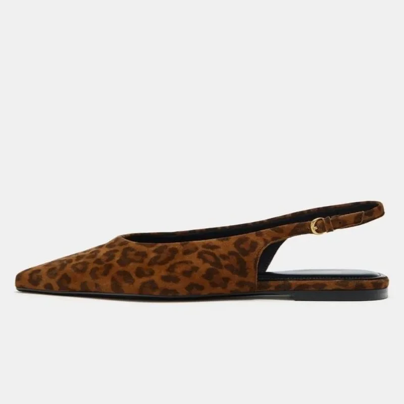 

2026 New Leopard Designer Flat Sandals Women Pointed Toe Slingback Shoes Female Casual Suede Mules Shoes Women Zapatos De Mujer