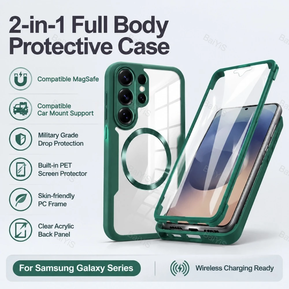 360 Full PTE Protection Screen Clear Magnetic Case For Samsung Galaxy S26 S25 Edge S24 S23 S22 Ultra PLUS FE A07 A56 A36 A26 A16