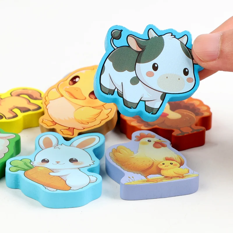 Wooden Toddler Shape&Animals Matching Puzzles Montessori Double-sided Drawing Board Toy, Educational Toys Gifts for Kids Age 3-5