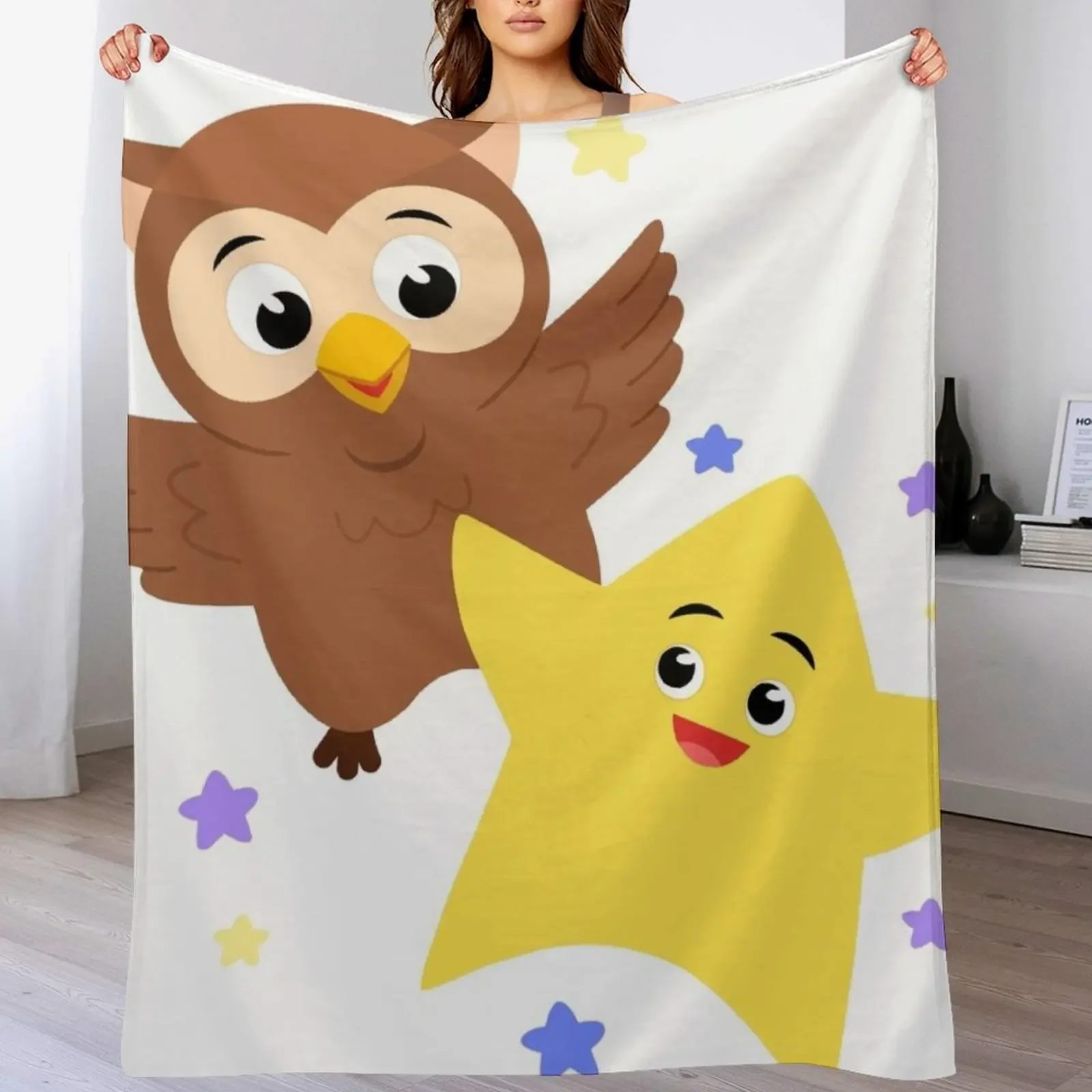 

Twinkle Twinkle: Owl & Star Throw Blanket Fade Resistant Durable Throw Blanket