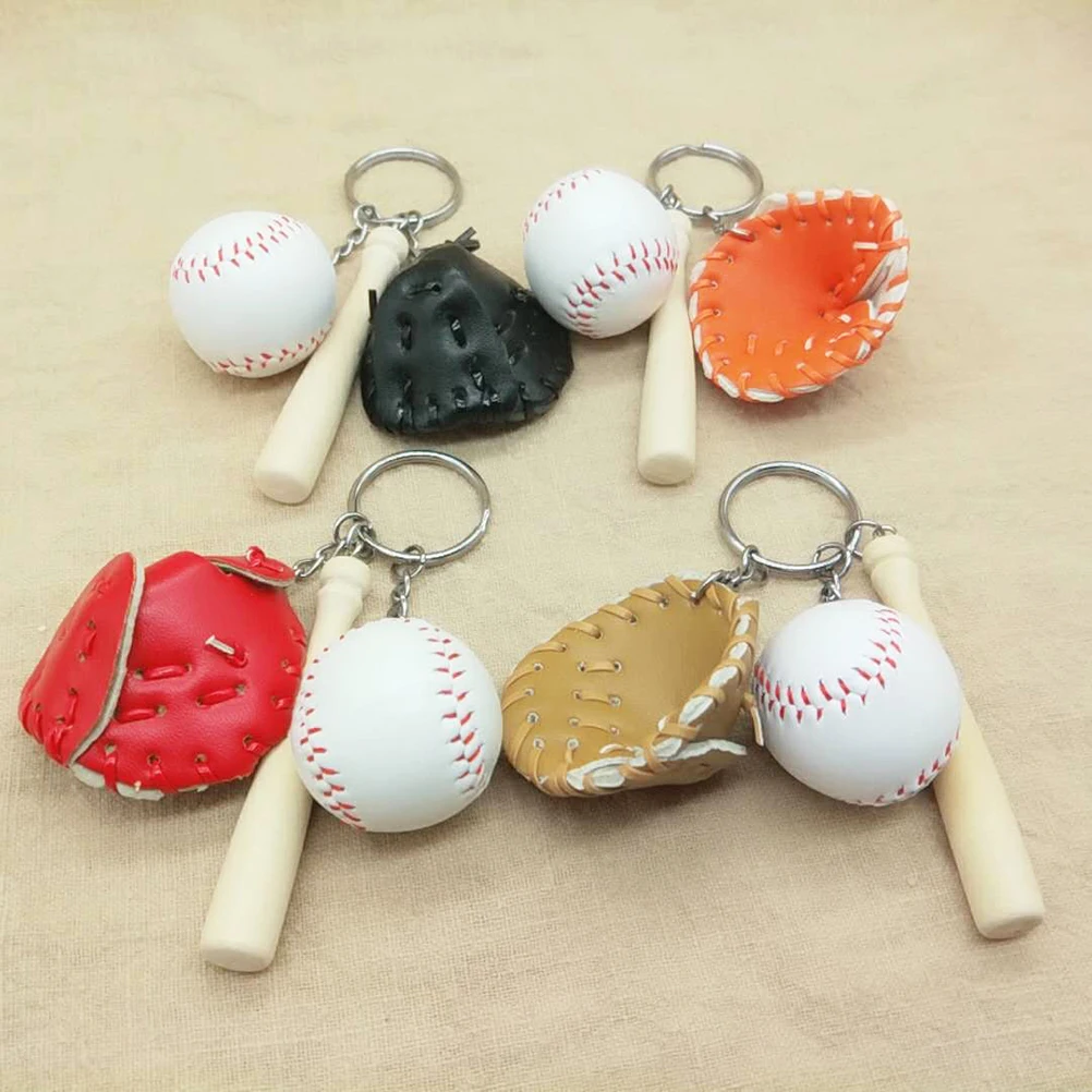 

2 Pcs Baseball Keychain Unique Pendant Keyring Backpack Sports Decor Decorative Bat