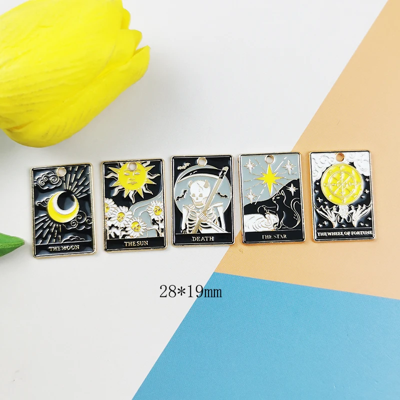 10pcs Tarot Enamel Halloween Death Sun Charm for Jewelry Making Pendant Diy Earring Necklace Bracelet Accessories