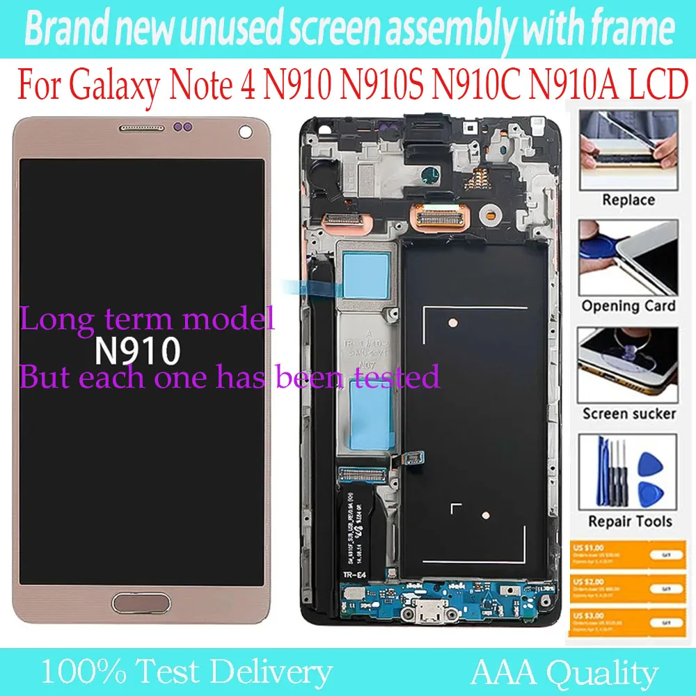 AAA 5.7\'\' Super AMOLED For Samsung Galaxy Note 4 N910 N910S N910C LCD Display Touch Screen Replacement Digitizer For Note 4 LCD