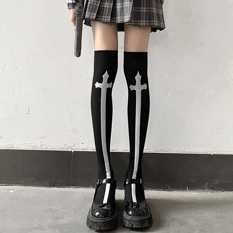 Subculture Classic Lolita Black Goth Cute Stockings Halloween Girls Gothic Punk Retro Spider Web Skull Bat Thigh High Long Socks