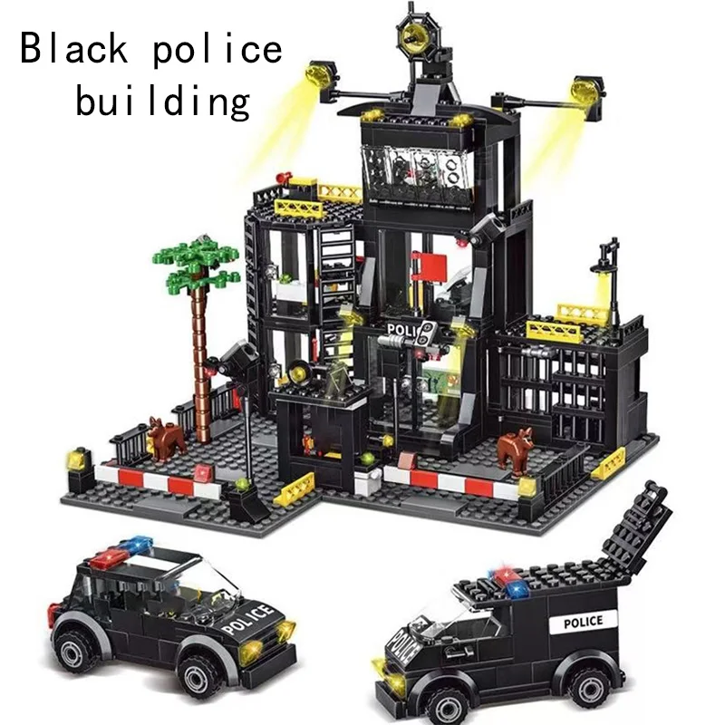 1000PCS building block set, Black police building, car and airplane building block decoration, birthday/Halloween/festival gift