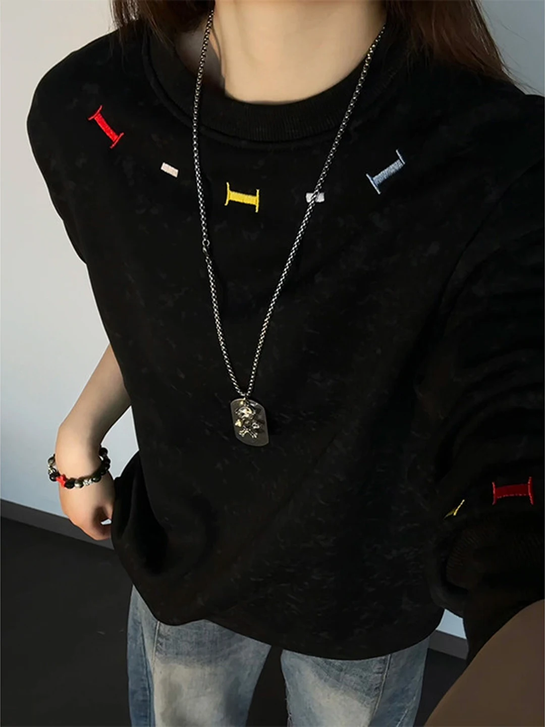 

Мужская зимняя толстовка Bla round Ne с вышивкой, утепленная флисом, утолщенная, с длинным рукавом, с эффектом окрашивания, дизайнерская, с эффектом потертости