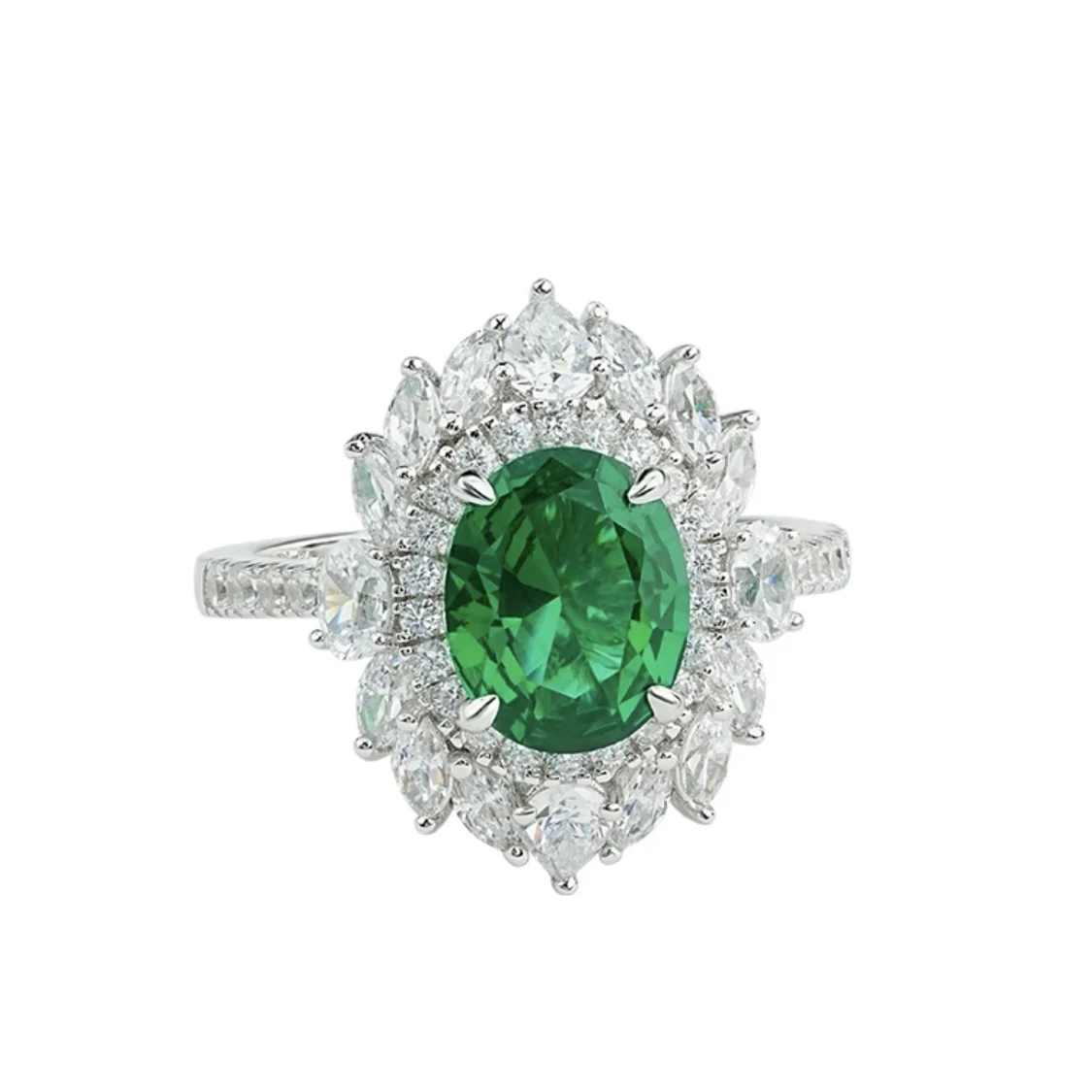 CUMEE Classic Fashion Cultivation Emerald Ring for Women 925 Silver Plated Gold Party Anniversary