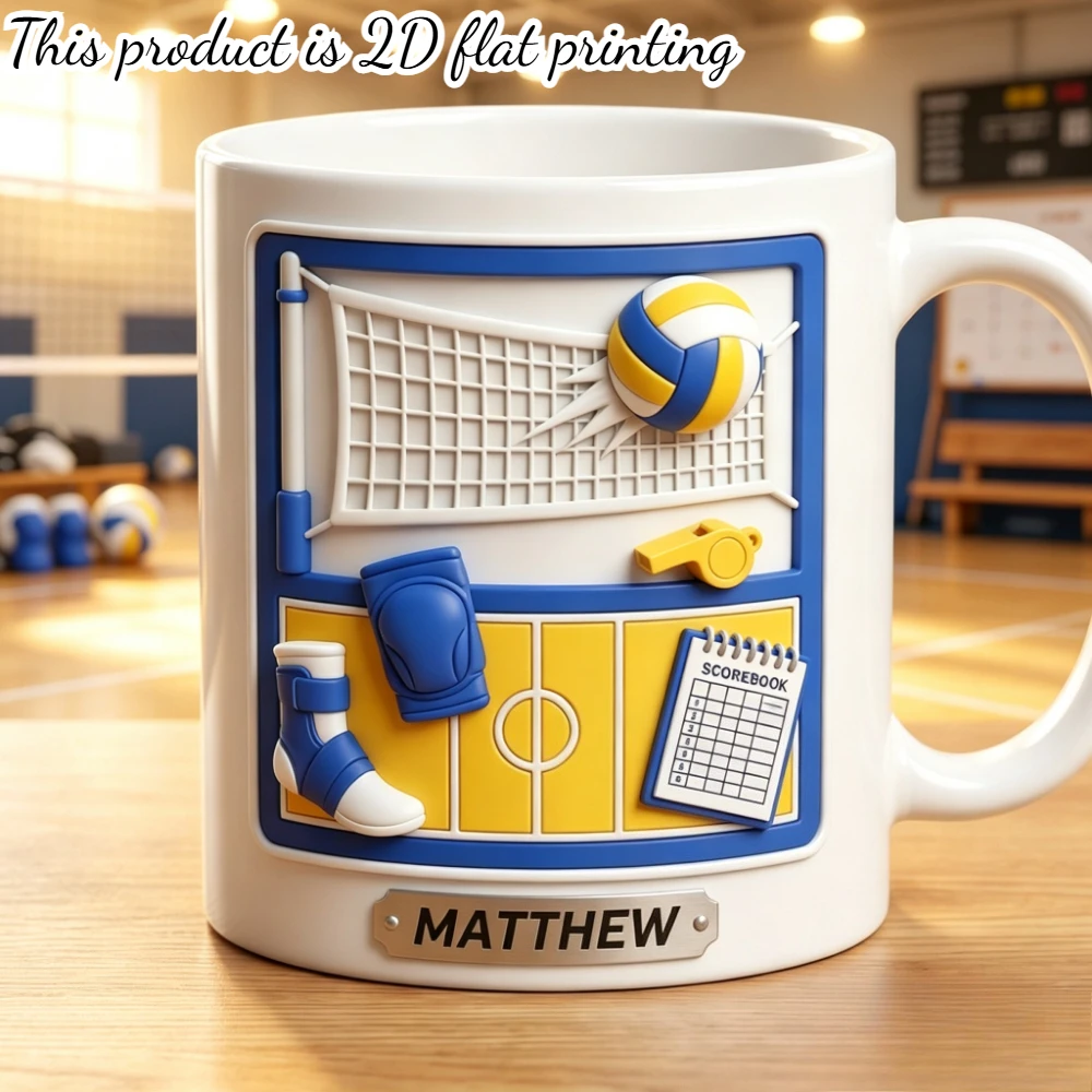 Personalized Volleyball Theme Mug Custom Name Volleyball Player Gift 11oz 2D Printed Coffee Cup Microwave Safe Birthday Thanksgi