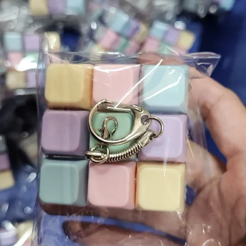 Mini Magic Cube Keychain 3x3x3 Macaron Color Puzzle Cube Fidget Stress Relief Toy Bag Pendant Gift