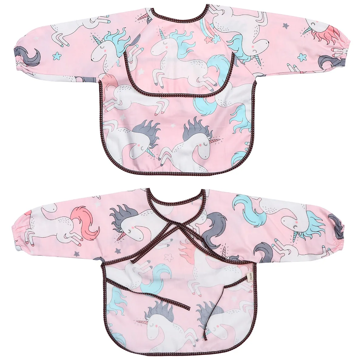 

2Pcs Baby Bibs Baby Bib With Sleeves Infant Feeding Smock Toddler Waterproof Pure Cotton Non Shrinkage Rice Bag Design