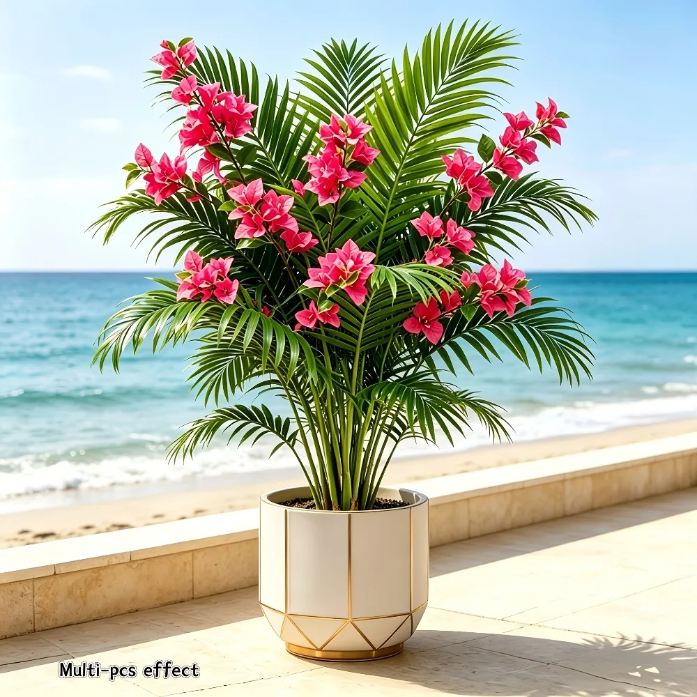 4PC Artificial Faux Flower Set Artificial Tree Palm and Bougainvillea Combination for Home Outdoor Office Christmas Decor 2026