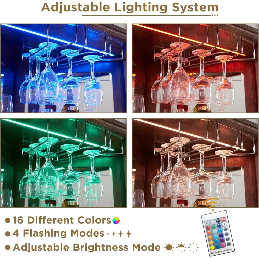 72 hoher Weinschrank im Bauernhausstil mit Schiebetür, verstellbaren Regalen, LED-Beleuchtung und Glasregal