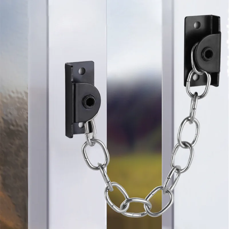 Aço inoxidável perfurado janela corrente de bloqueio tela limitador de janela anti fixação de janela chave destacável corrente anti-roubo