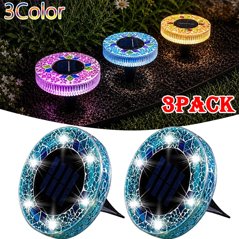 NEW 1-3Pack Solar LED Lights Outdoor Glass Style Disk Underground Lamps Buried Spotlight for Home Garden Lawn Yard Decoration