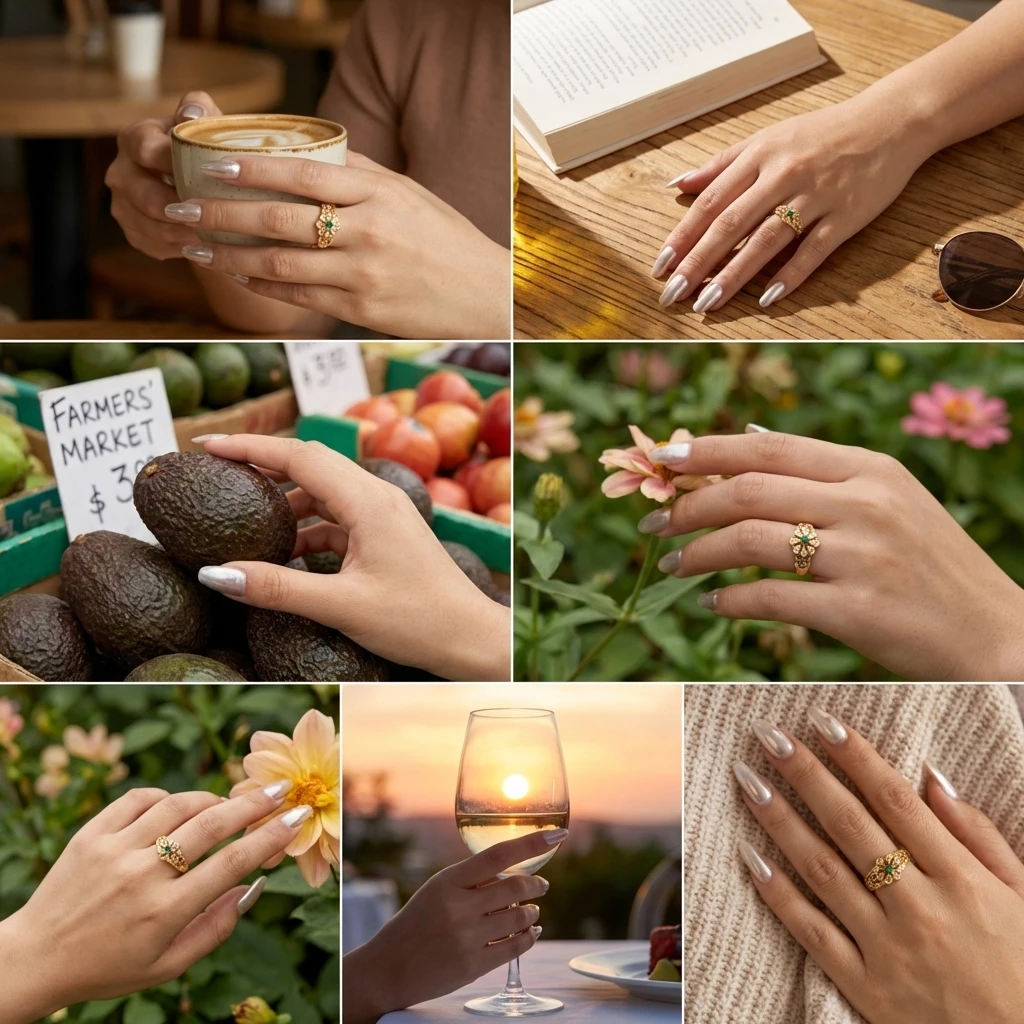 Grüne Kubische Zirkonia Hohle Blumenringe für Frauen Elegante Goldfarbene Geometrische CZ-Ringe Hochzeitstag Schmuck Geschenk – Detail 4