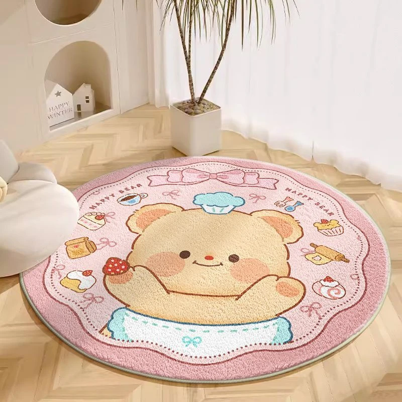 Round Living Room Decoration Carpet Cute Simple Bedroom Bedside Plush Carpets Fluffy Soft Home Study Room Plush Washable Rug