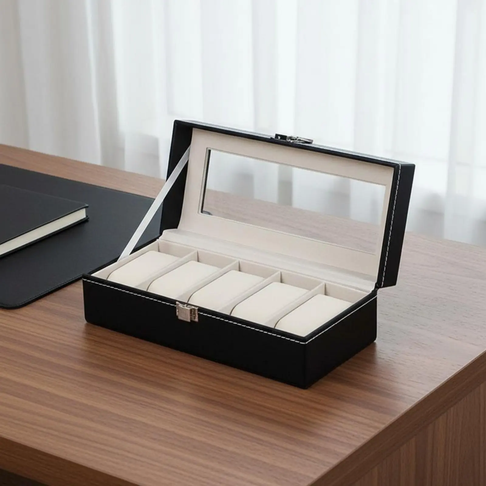 Multi-Compartment Watch Holder Debris-Resistant-Resistant Glass Top Watch Collection Box Individual Accessory Storage Dustproof