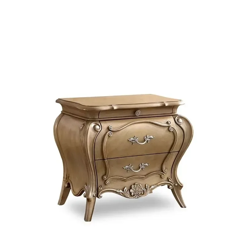 French Style Solid Wood Bedside Table Bedroom Furniture Customizable Nightstand for Villa Hotel Factory Direct Sales