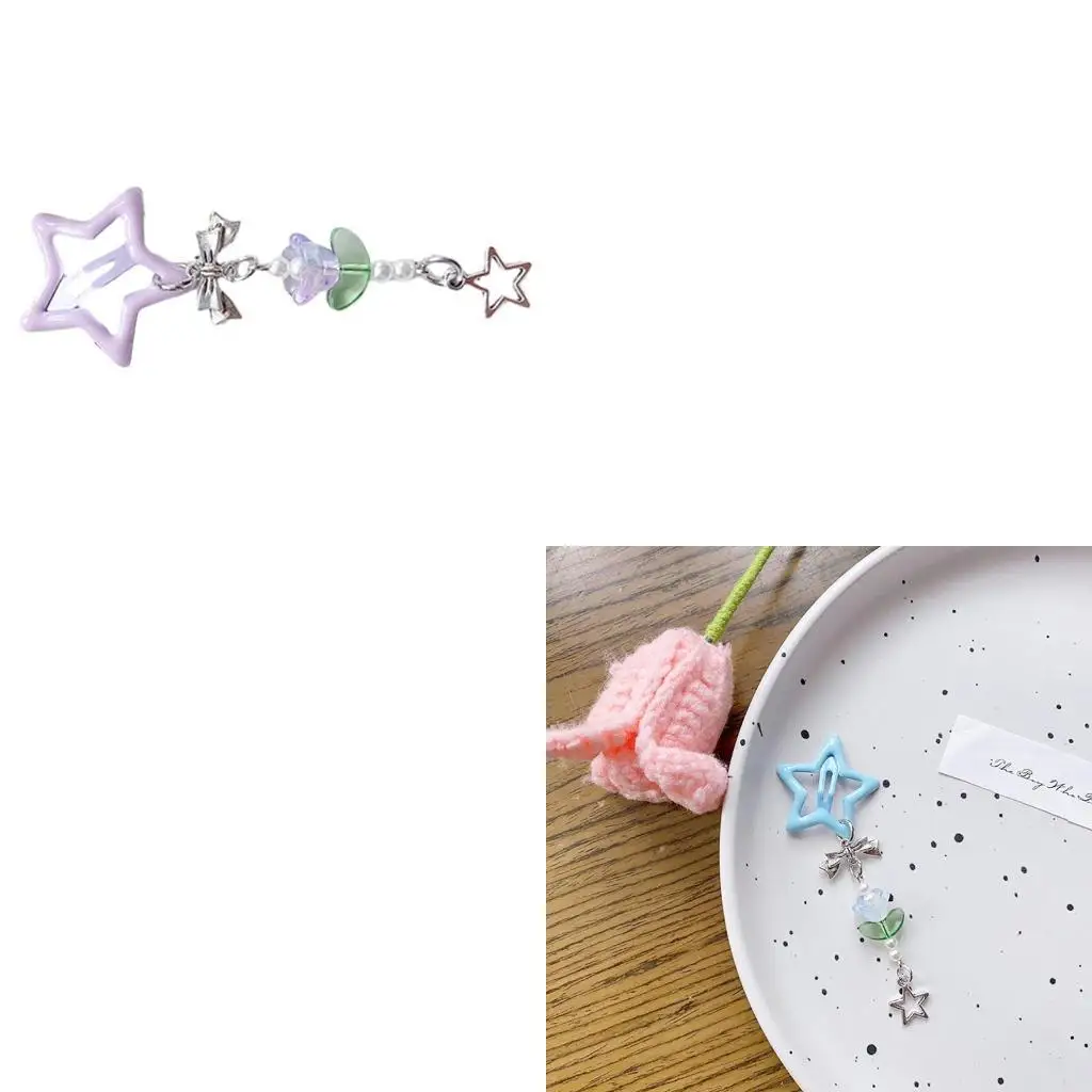 

652F Красочная заколка со звездой для подростков, женская заколка с хвостиком и кулоном в виде цветка