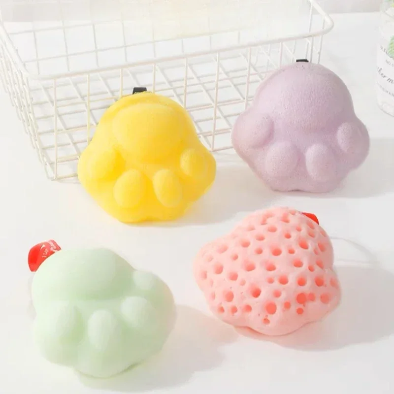 Cat Paw Shaped Shower Balls Scrubbing Dead Skin Remover Women Men Children Bath Sponge Bath PE Cartoon Body Washing Tools