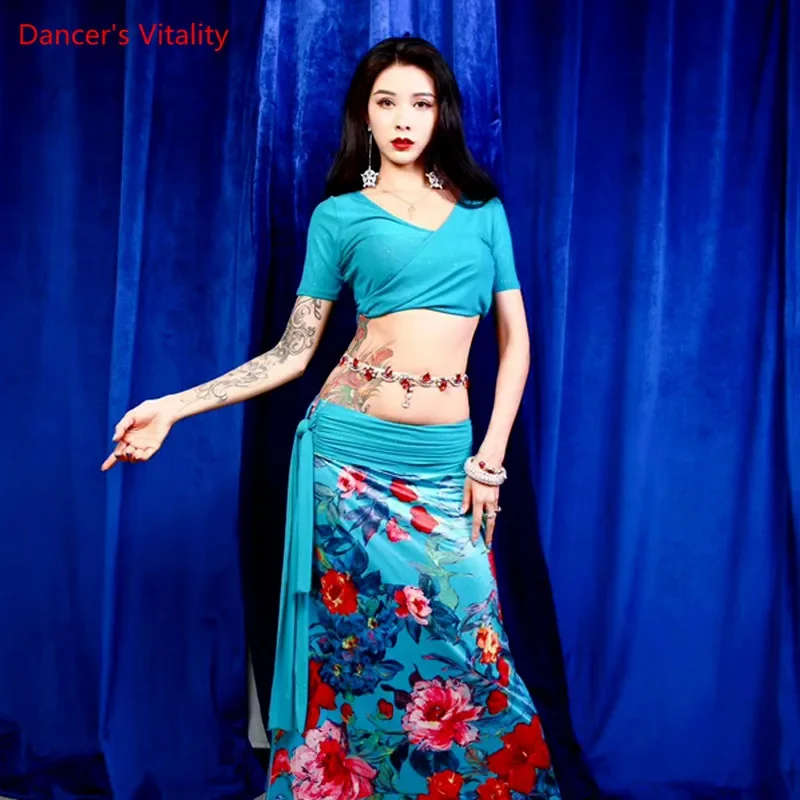 Belly Dance  Suit Female Adult High-end Temperament Top Long Skirt Performance Clothes Set