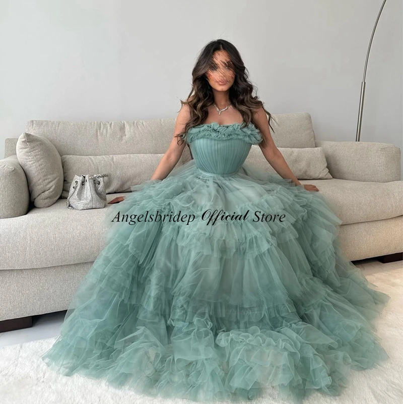 Personalizado a linha em camadas tule vestidos de noite arábia saudita vestidos de fiesta elegantes para mujer 2023 dubai vestidos de festa