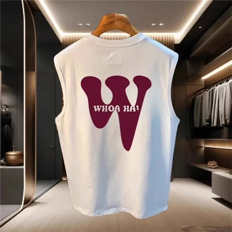 Versatile Letter Printed Sensible Sleeveless Tank Top For Men Summer Trendy Pure Cotton T-shirt Base Layer Top Casual Scene