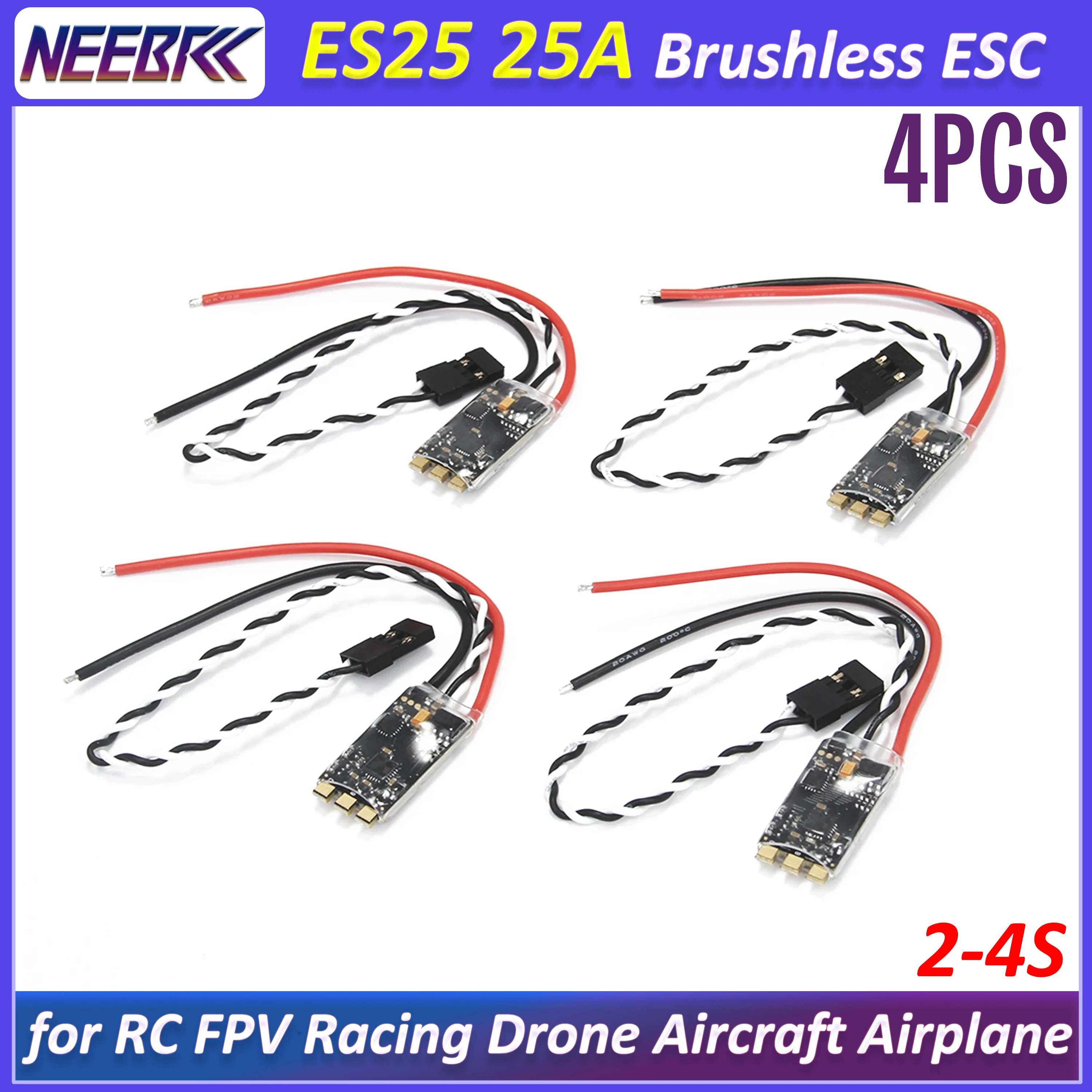 

4 шт. ESC ES25 25A для бесщеточных двигателей, 2-4S, регулятор скорости для мультироторных дронов, радиоуправляемых FPV-дронов, самолетов, мультироторов, запчасть Heewing F01