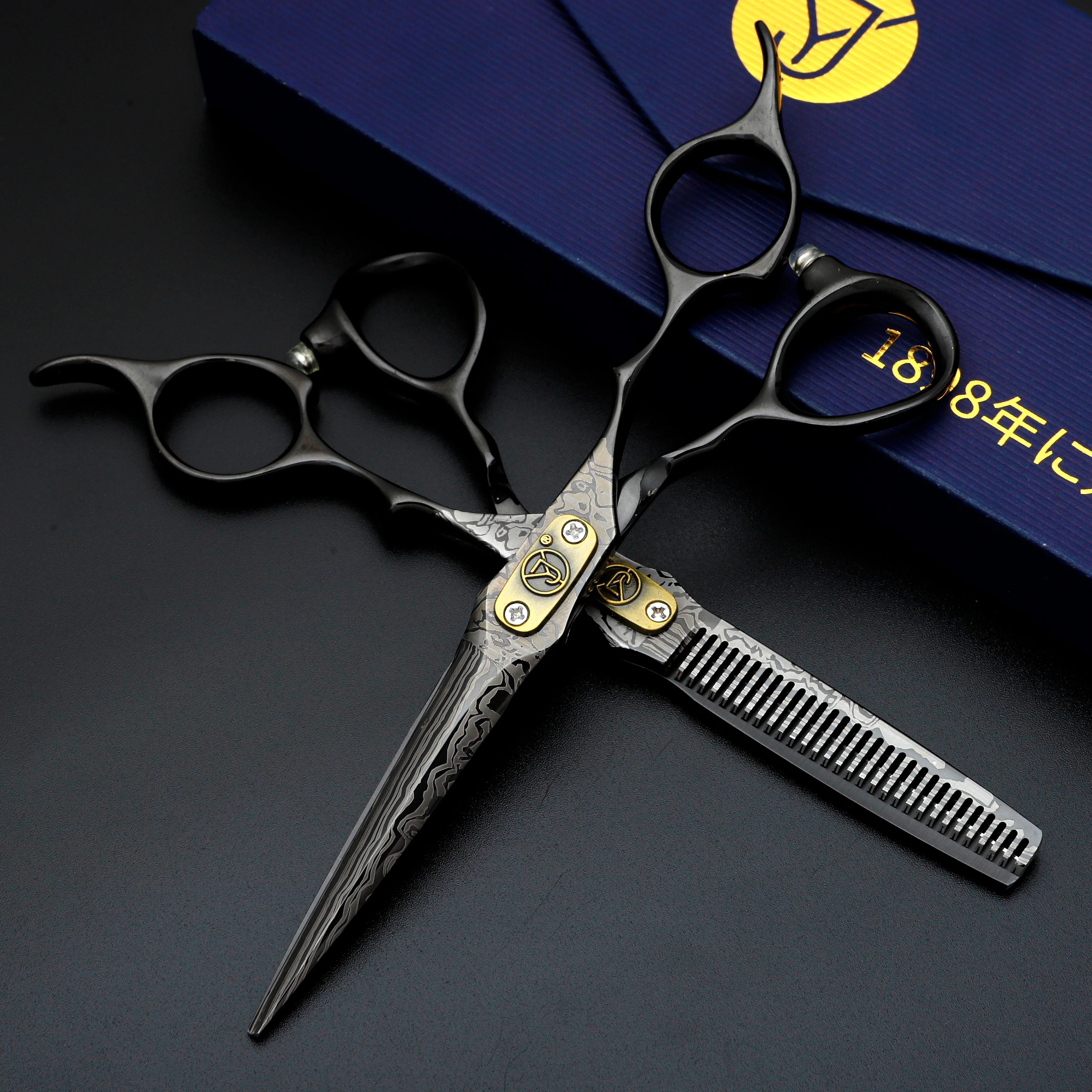 Black Cover Plate Smoking Pipe Handle Professional High-End Hairdressing Scissors - Very Sharp Scissors