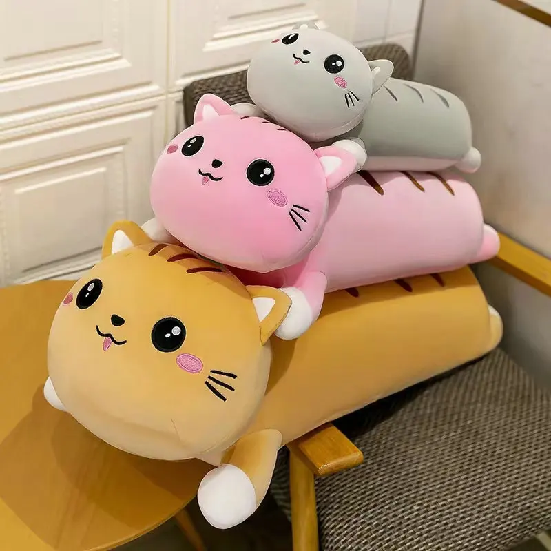 50-150cm Pink Giant Long Soft Cushion Lying Cat Plush Toys Stuffed Popular Birthday Gifts Girls Kid's Present Child