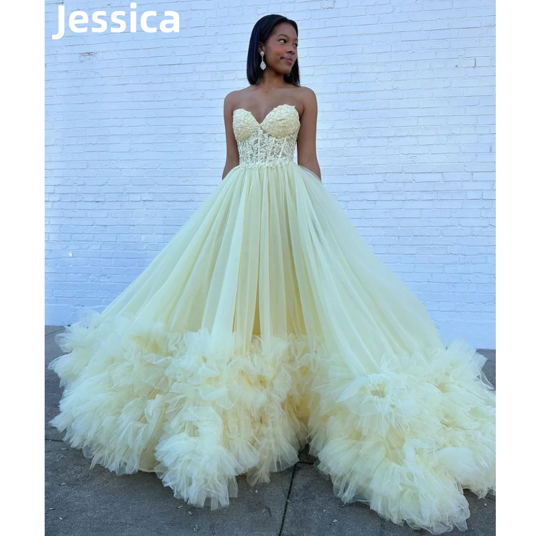 Jessica Yellow Wedding Dress Prom Dresses Tulle Embroidery Princess Evening Dresses 2024 Formal Occasions Graduate Party Dresses