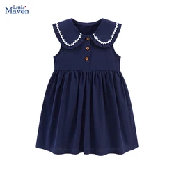 Little maven 2024 Preppy Style Dress for Girls Children Clothes Kids Sleeveless Dresses Peter Pan Collar Girl Princess Dress